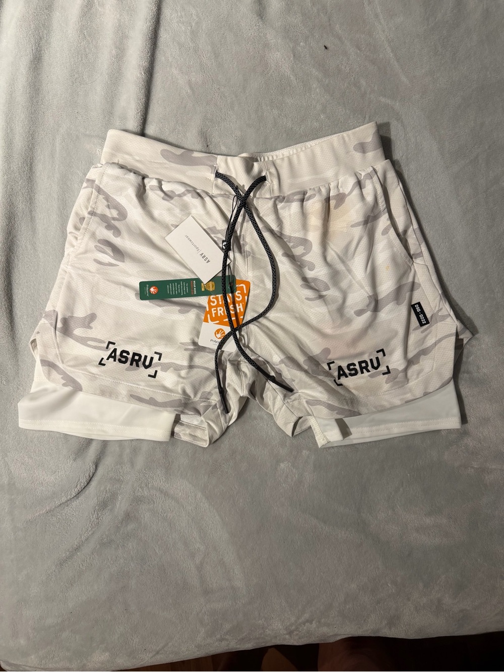 ASRV White & Light Gray Camo Men's Athletic Shorts